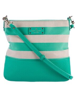 kate spade story book Grove court Turquoise and Cream Stripe Crossbody Bag EUC